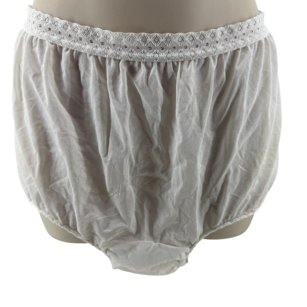 Vintage Leggs White Nylon Granny Panty Lace Waist Womens Size 7